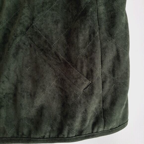 ALIA Quilted Full-Zip Micosuede Vest Forest Green Sz L - Picture 4 of 6